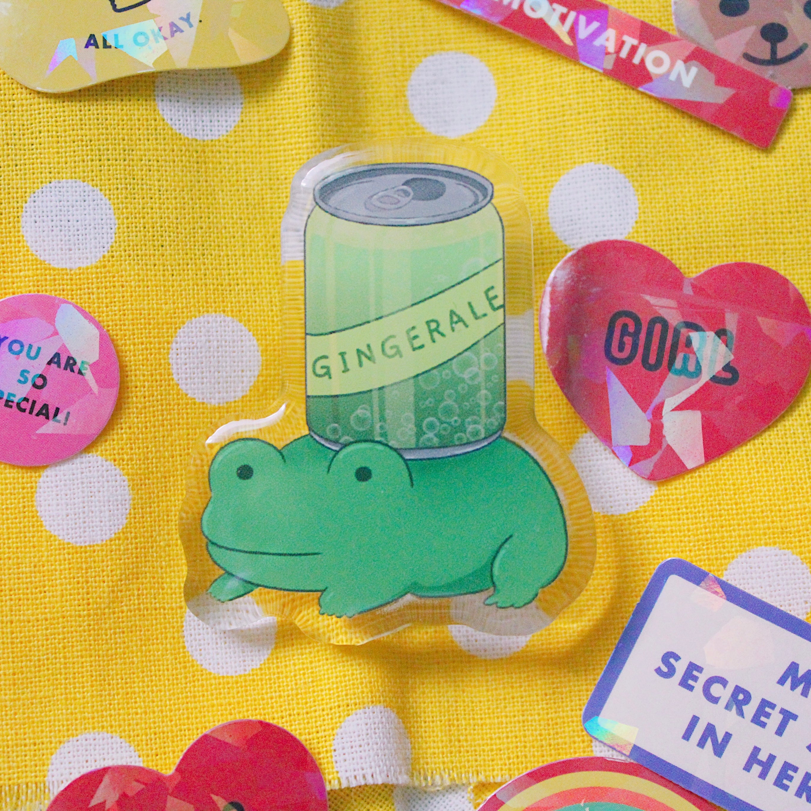 Frog with the Gingerale Acrylic Pin